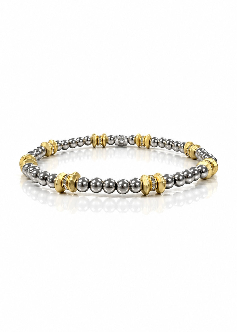 4mm Silver Beads with Gold Pavé, front view