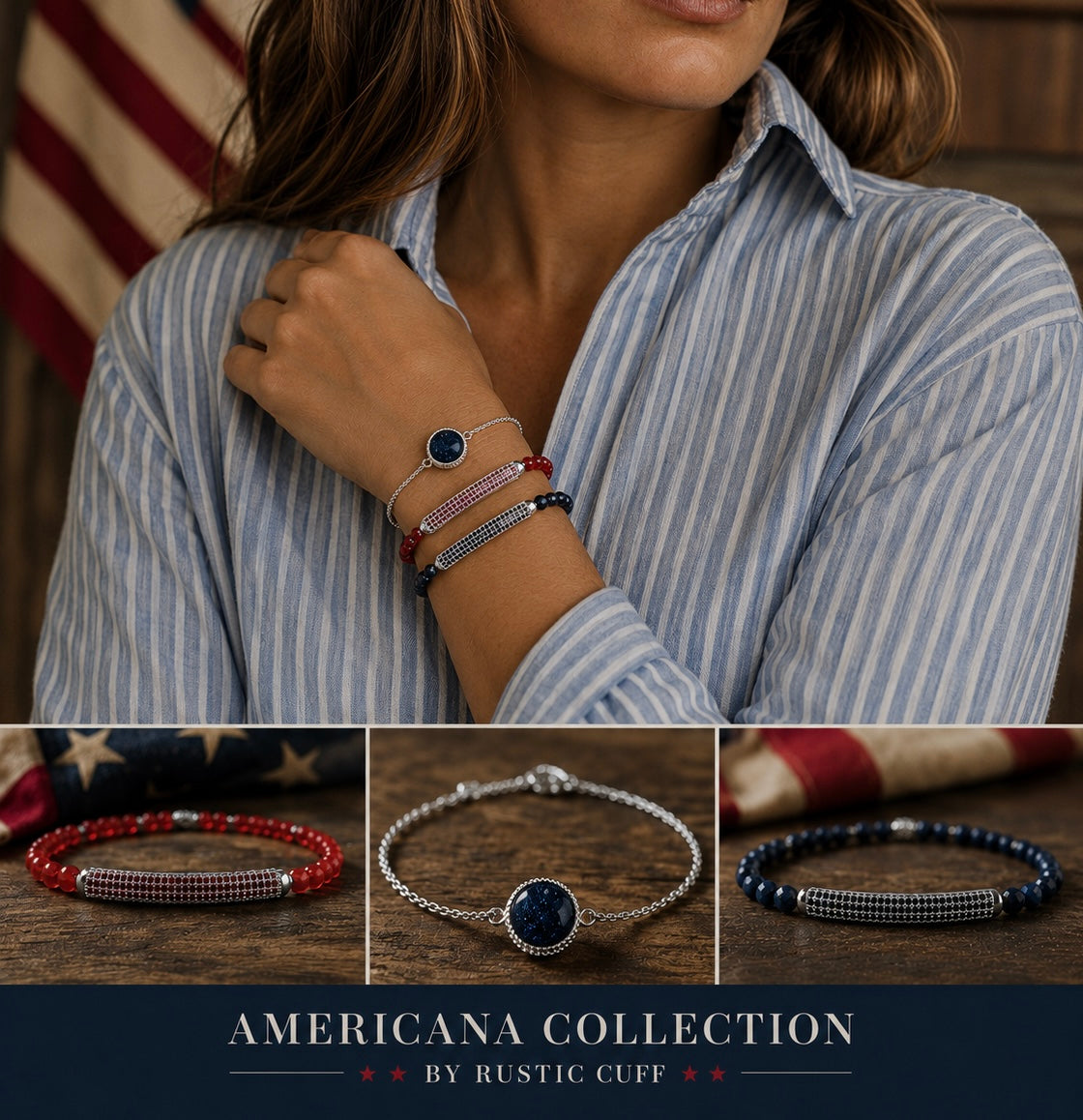 The Americana Edit - Glory Ruby Red Pavé Bar- Silver