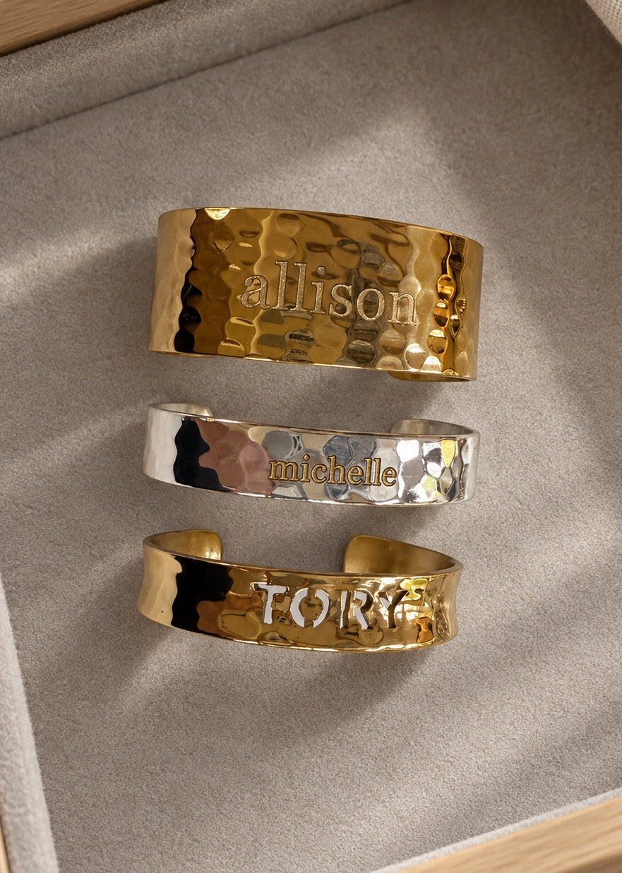 Concave Cut-Out Name Cuff – ½″ Gold