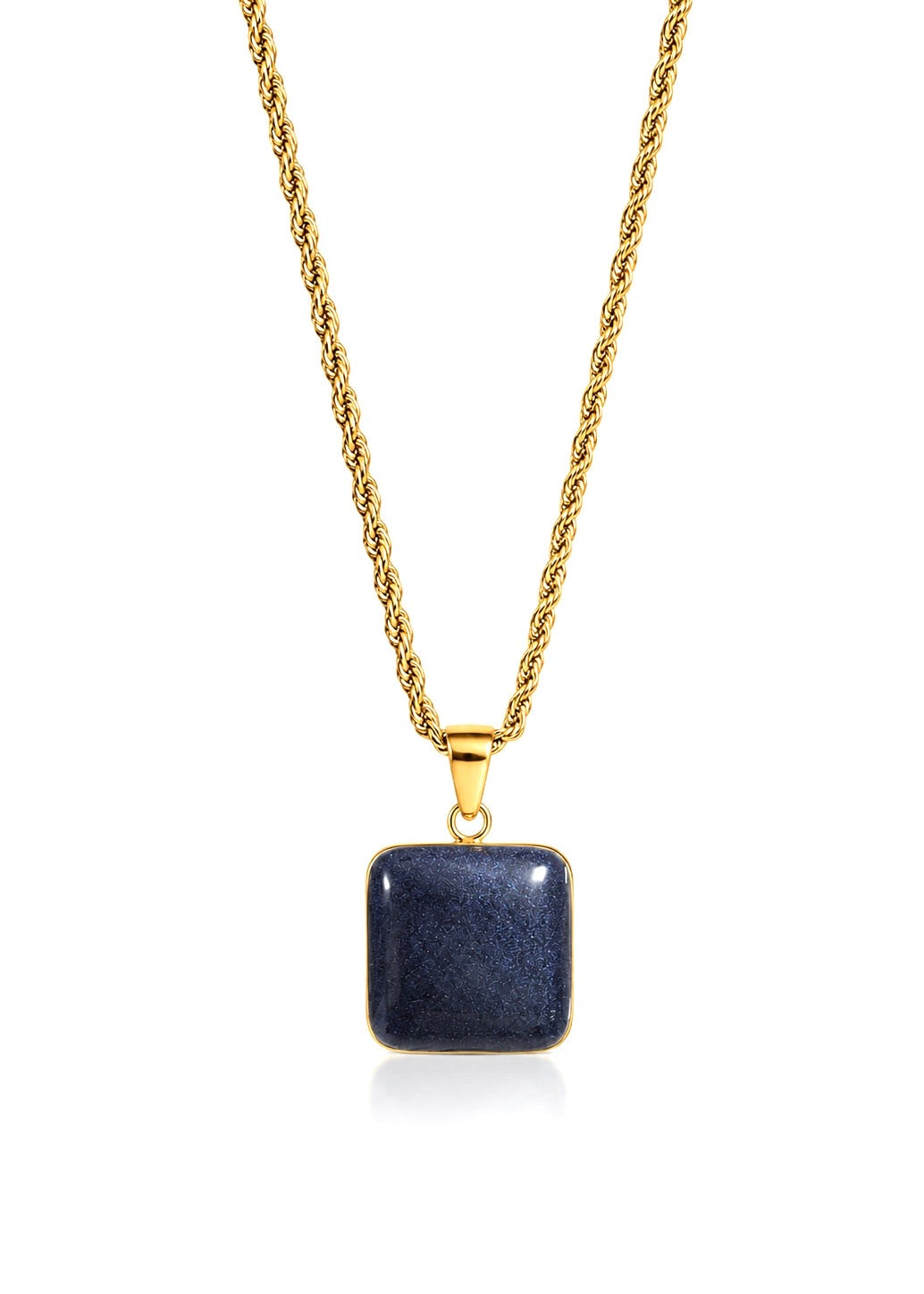 Navy Liberty Square Pendant Necklace - Gold