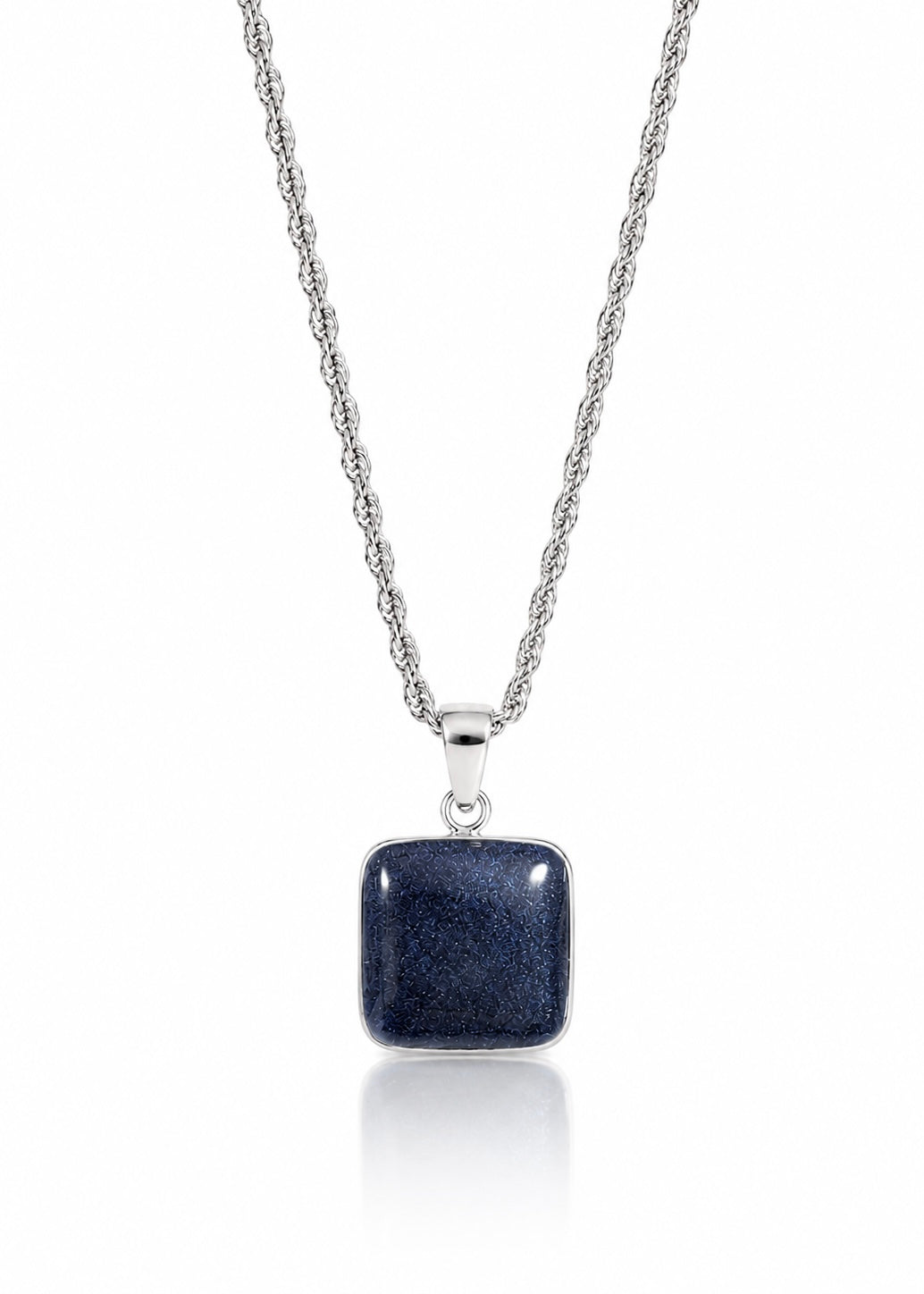 Navy Liberty Square Pendant Necklace - Silver