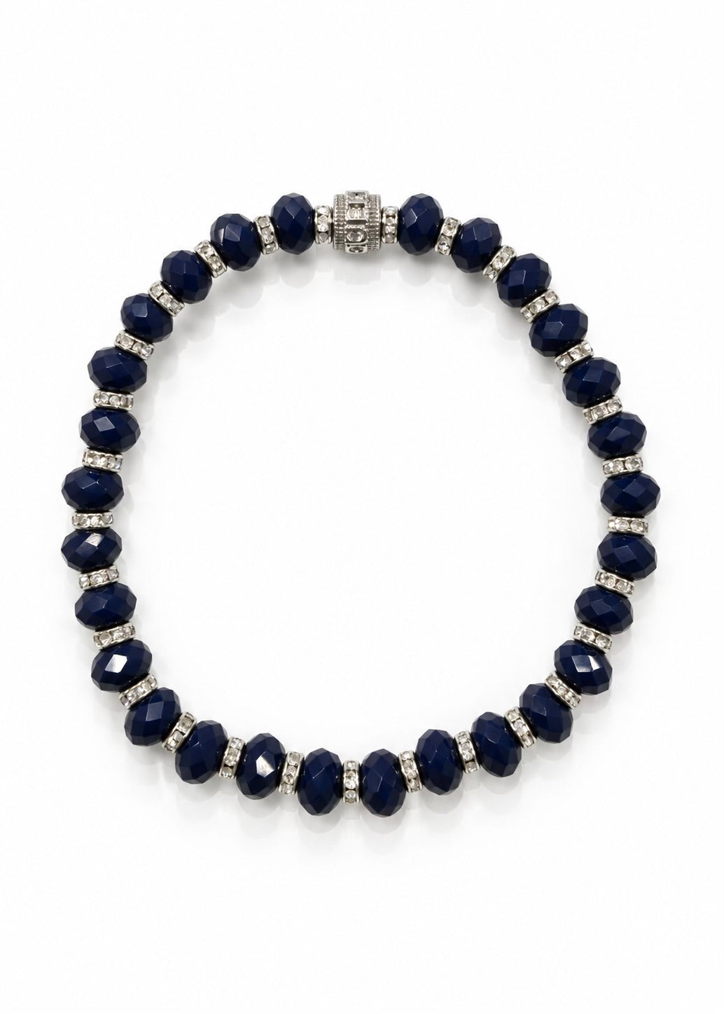 The Evan - Navy (Gold/ Silver) bracelet with silver accents, overhead view