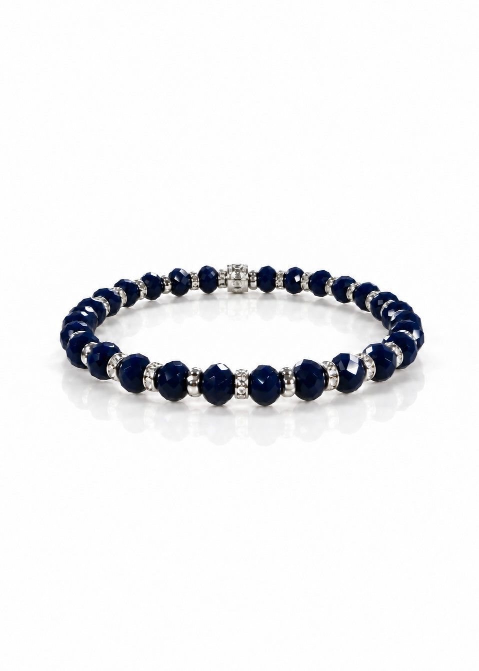 The Evan - Navy (Gold/ Silver) bracelet with silver accents, front view