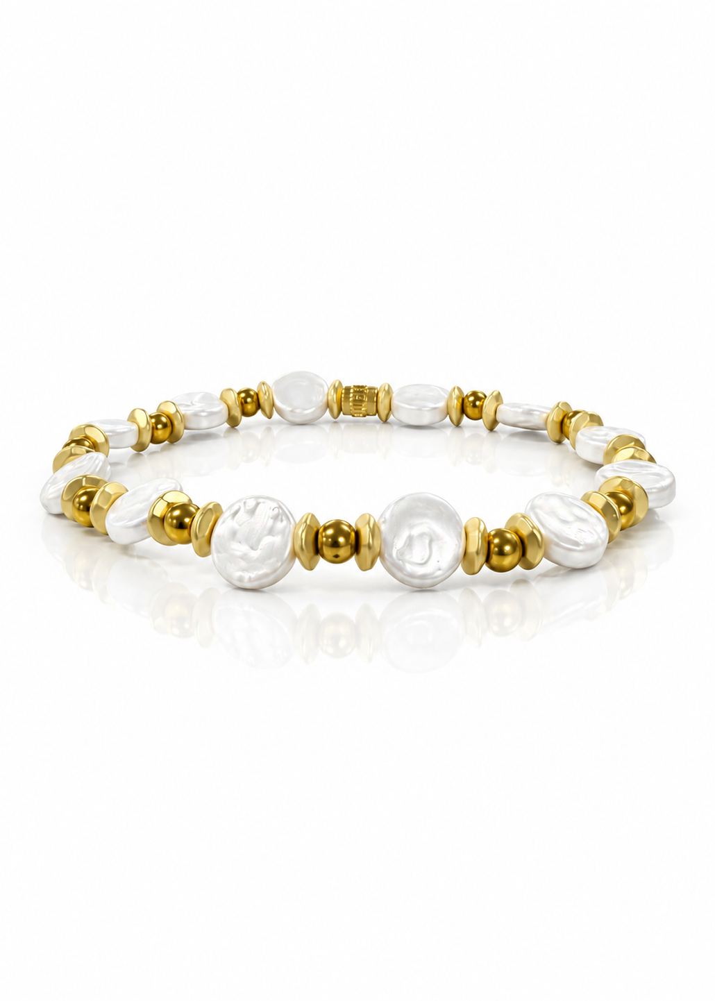 Coin Pearls with Gold Spacers, front view
