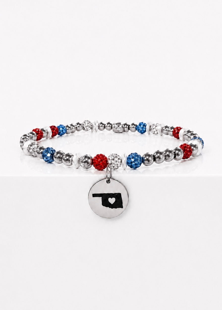 Oklahoma Red, White, and Blue Charm Silver Bracelet (NEW)
