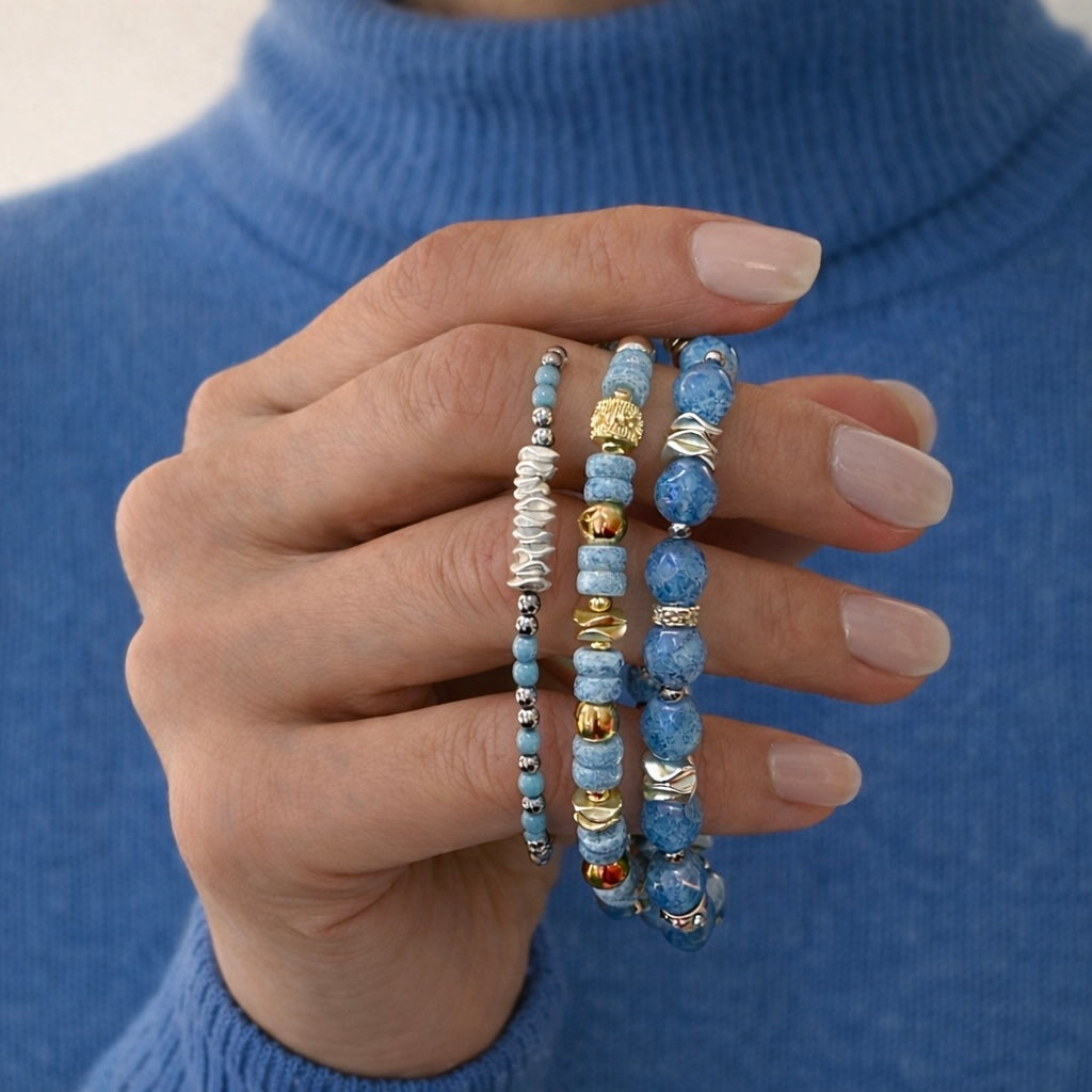 Slate Blue Gold 6mm Heishi