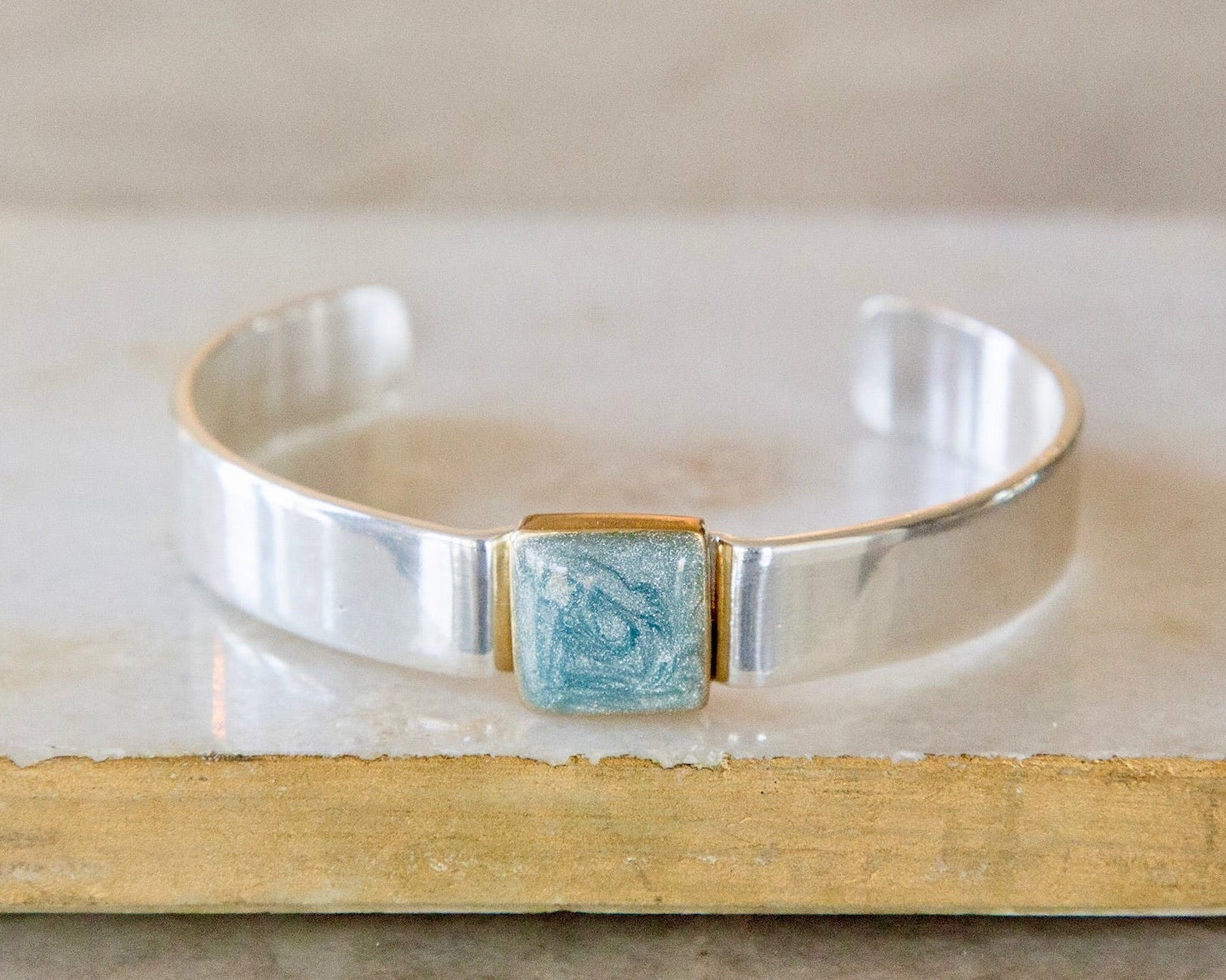 Aspen Silver .5 Inch Square - Sky Blue