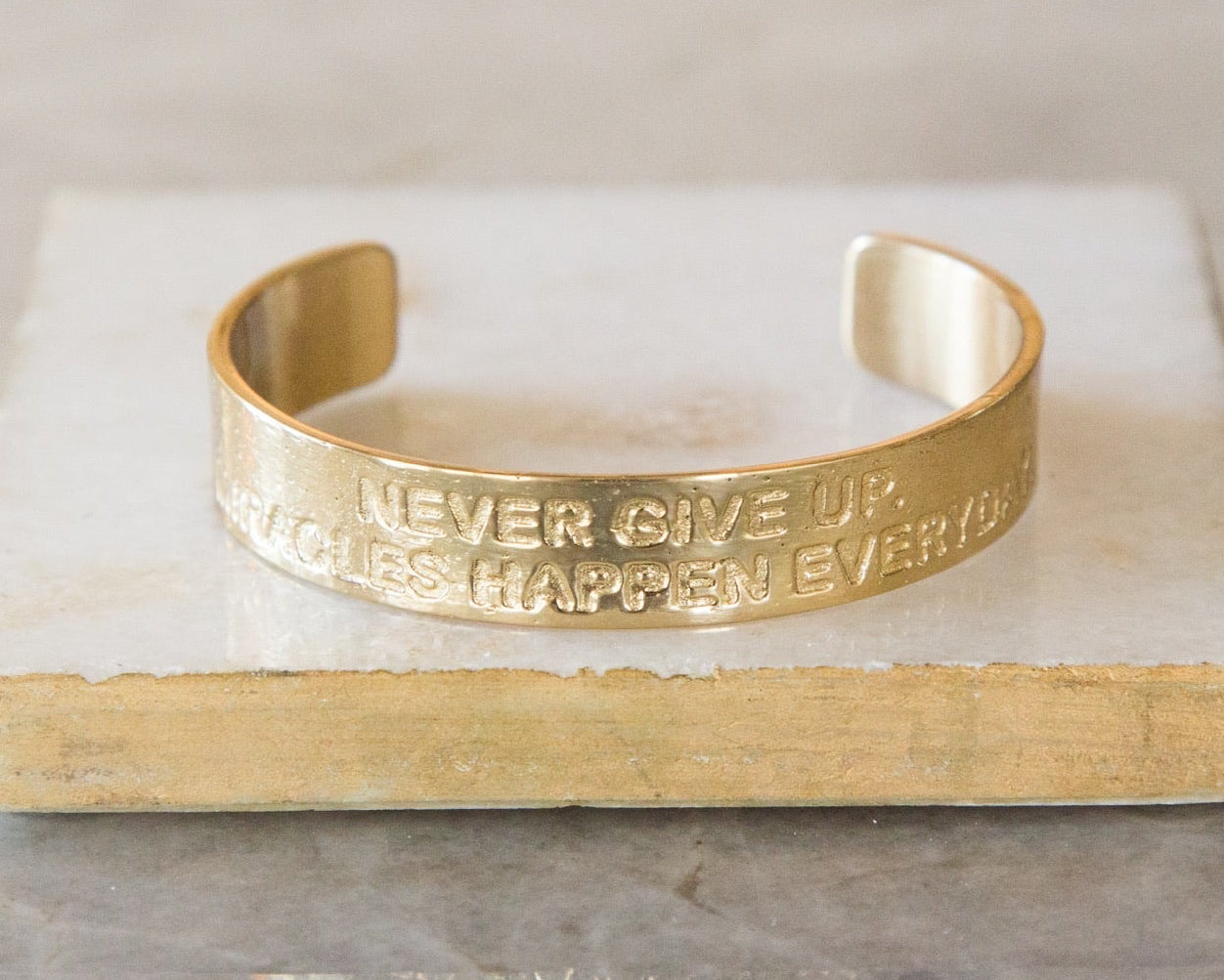 Never Give Up .5 inch Gold Cuff