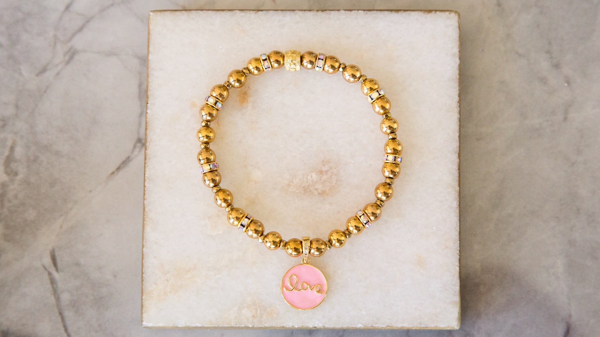 Sweetheart Pink Enamel Love Charm - Gold