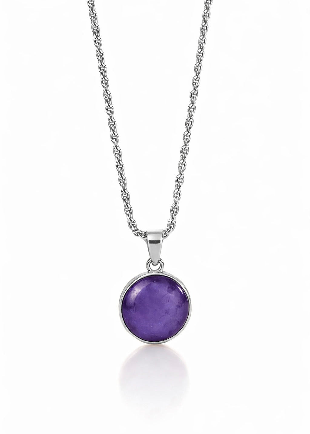 Lavender Fields Circle Pendant Necklace (Silver)