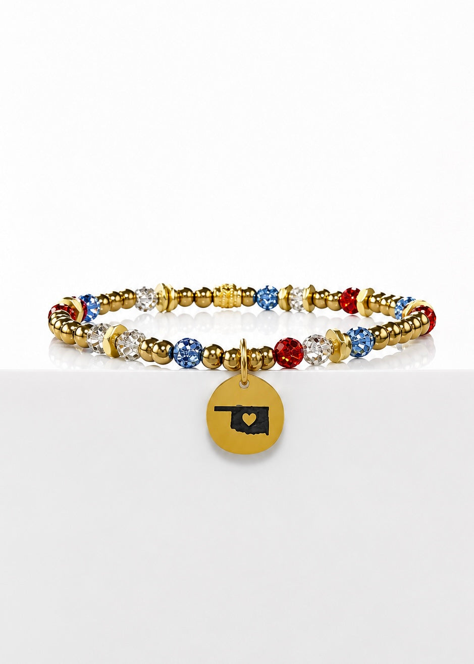 Oklahoma Red, White, and Blue Charm Gold Bracelet (NEW)