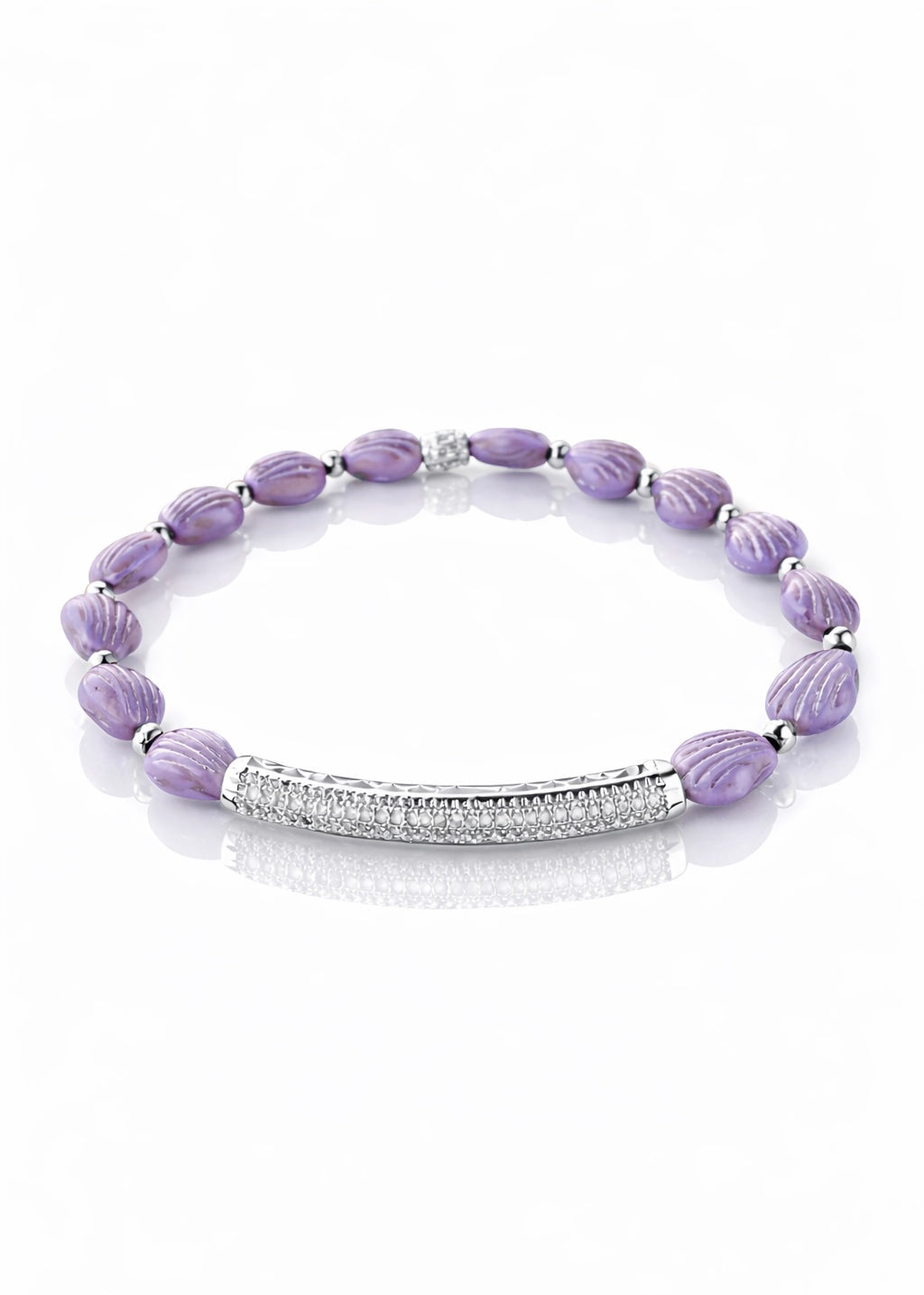 Lavender Fields Mini Shell Pave Bar (Silver)