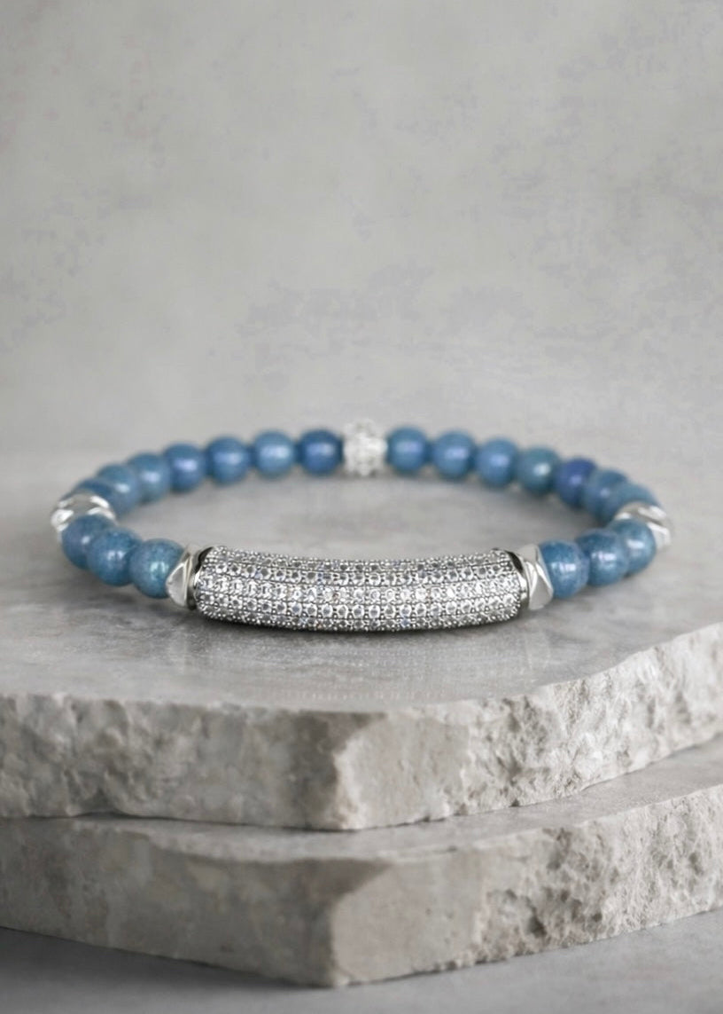 Aspen Silver Pavé Bar Blue