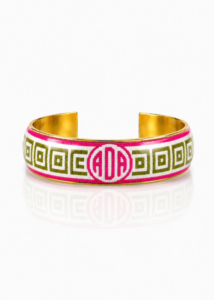 Art Deco Monogram - Greek Key Green