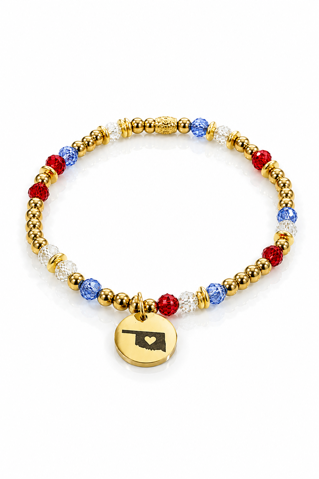 Oklahoma Red, White, and Blue Charm Gold Bracelet (NEW)