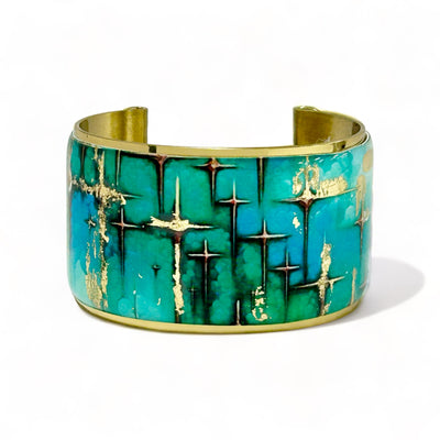 Metallic Crosses on Blue Green Watercolor Cuff