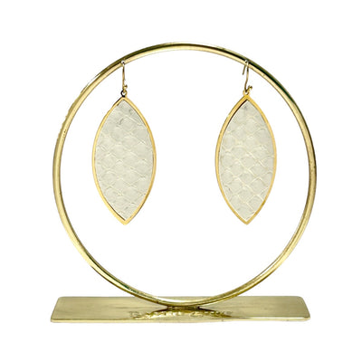 Python Leaf Shaped Earrings - Pearlized Ivory on Gold
