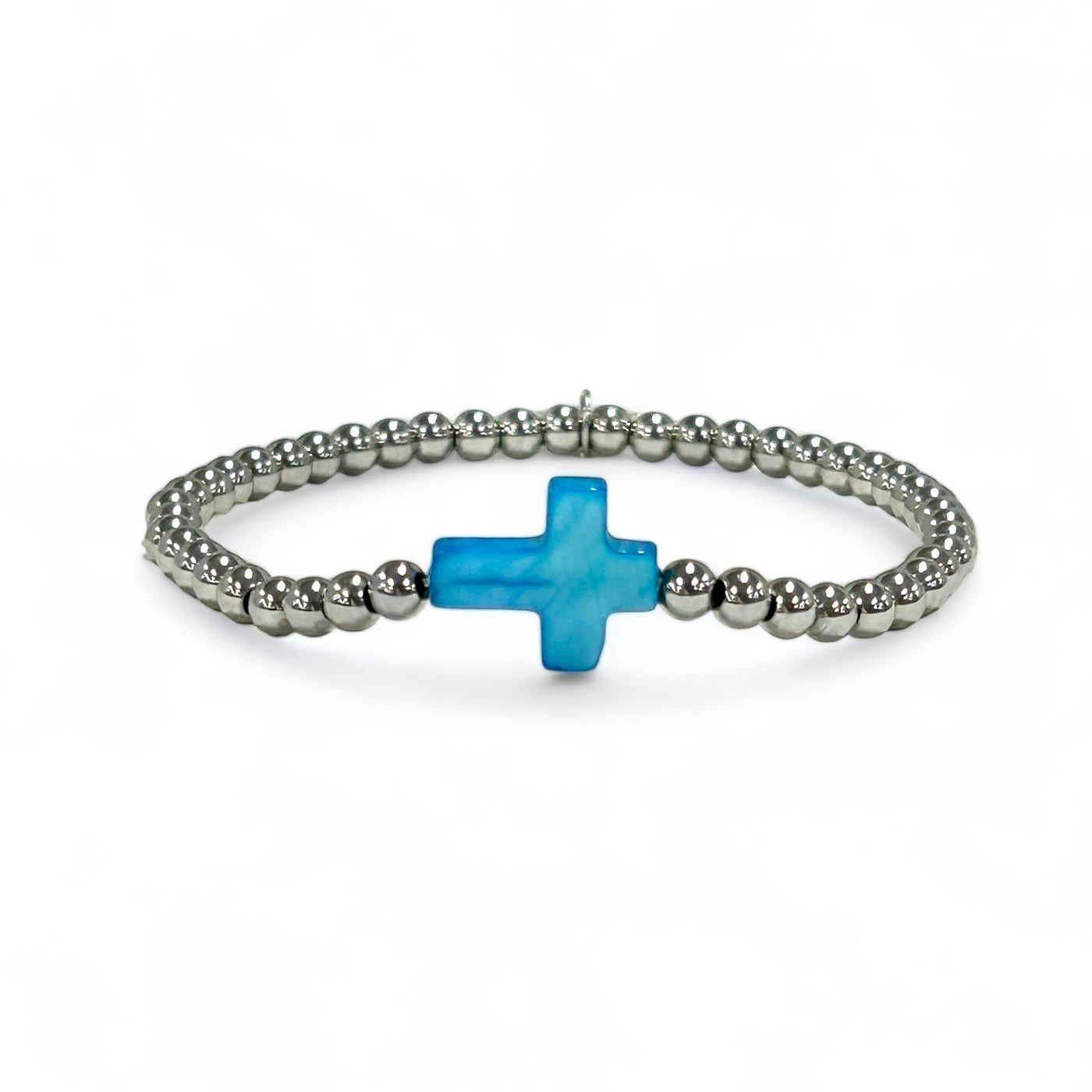 Ireland Mini Sideways Blue Pearl Cross Bracelet with Silver