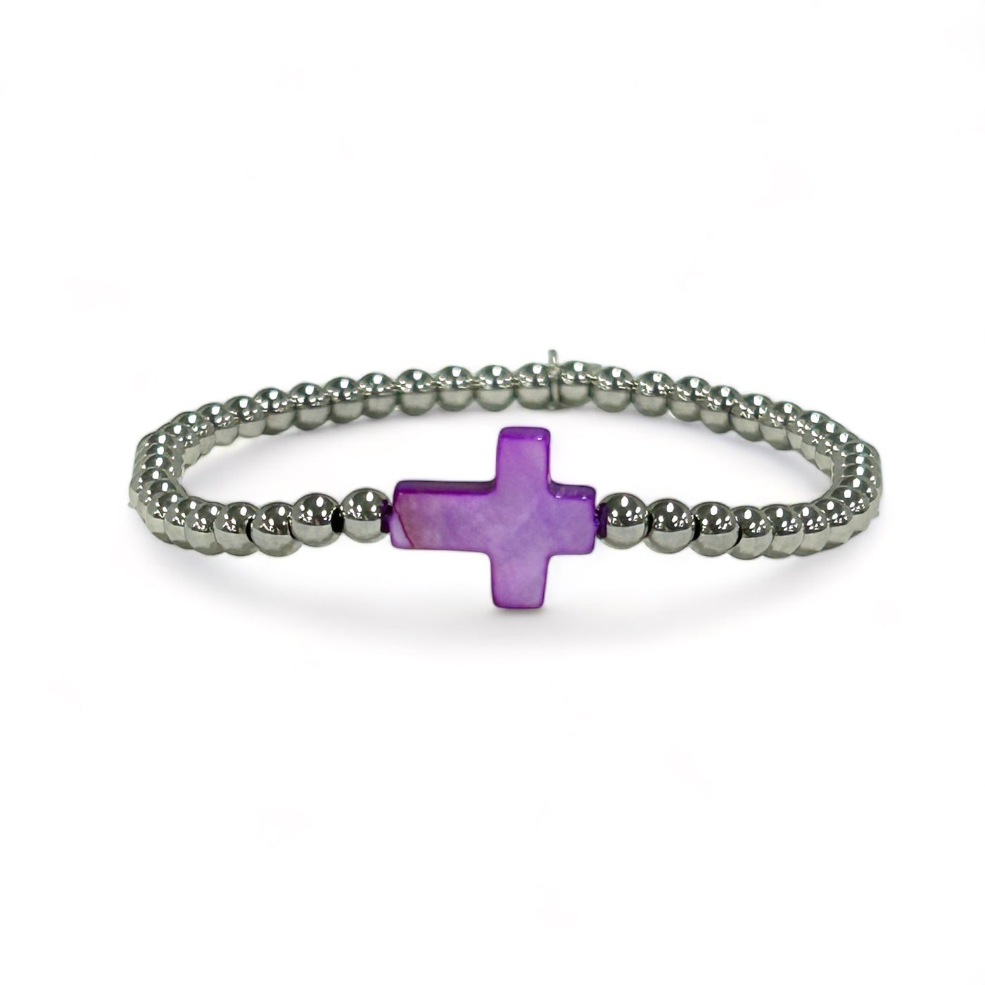 Ireland Mini Sideways Purple Pearl Cross Bracelet with Silver