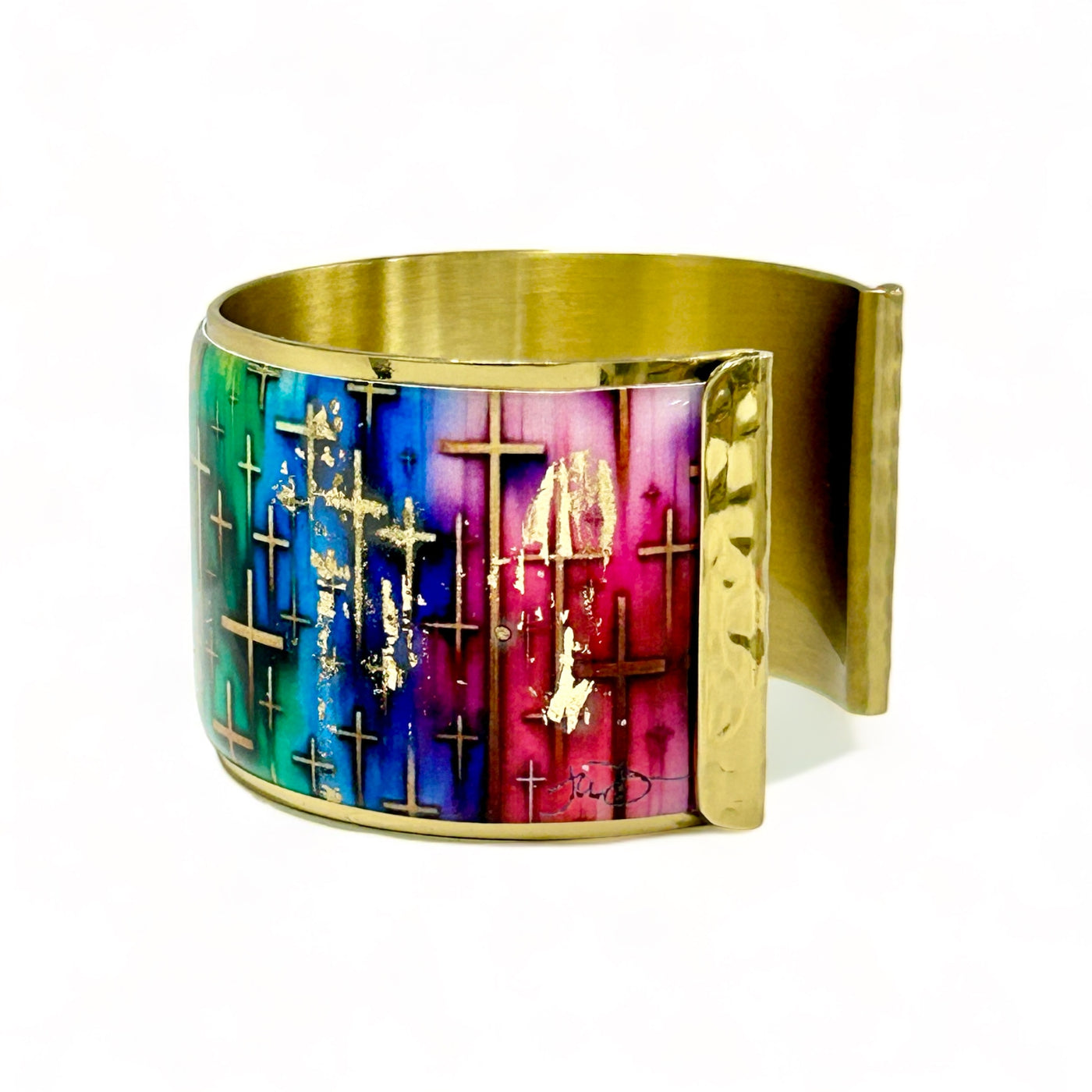 Reigning Metallic Crosses on Colorful Watercolor Cuff