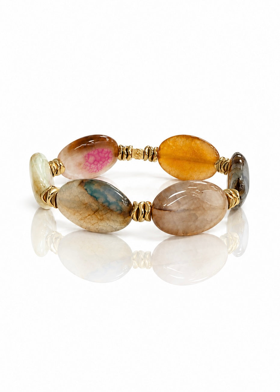 Dreamy Skies oval agate bracelet with gold-tone hematite spacers