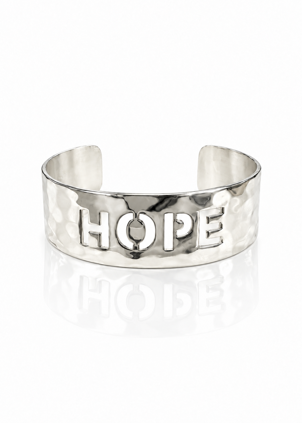 Hammered Cutout Hope Cuff - Silver