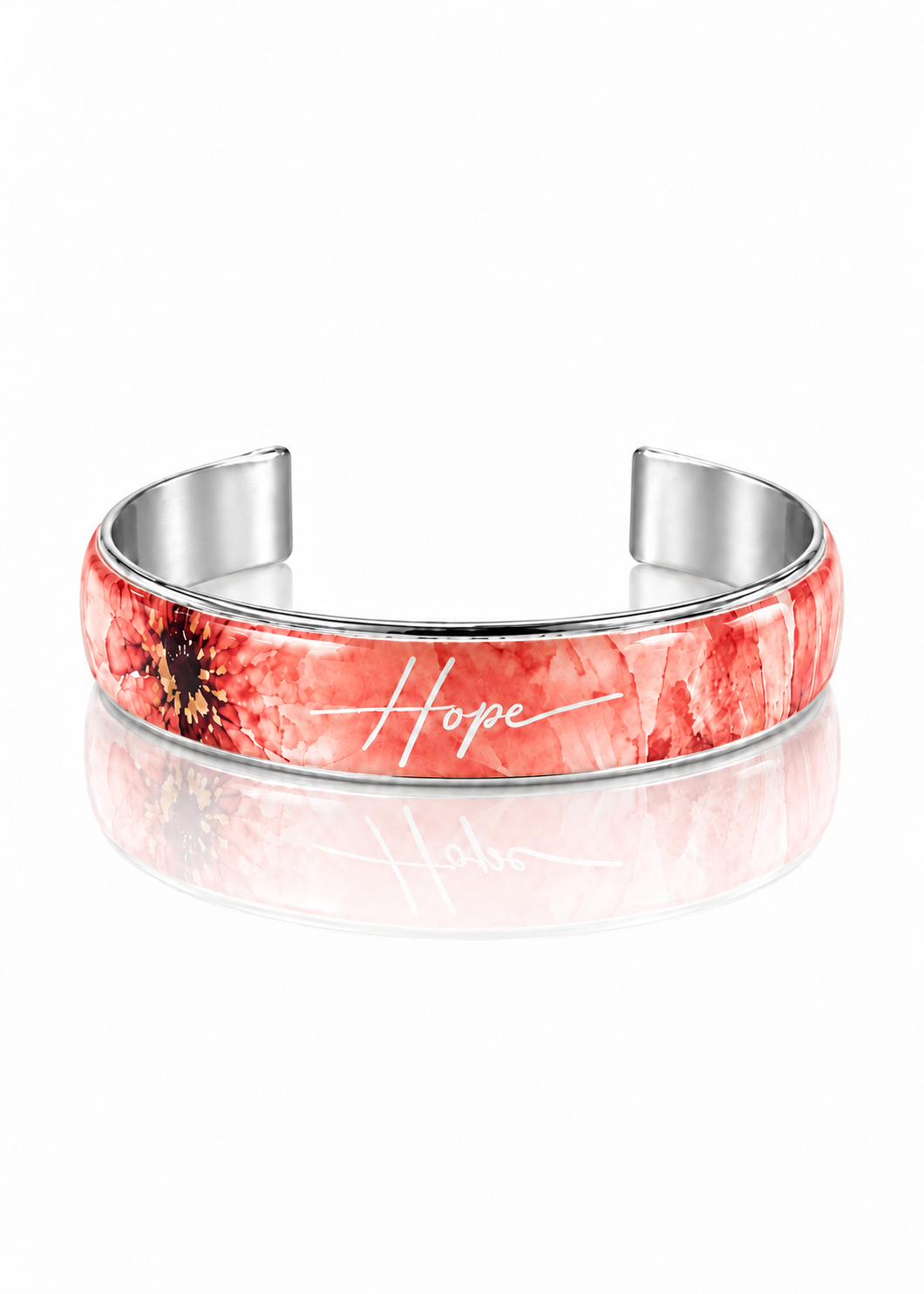 Hope Art Deco Cuff – Coral – Silver