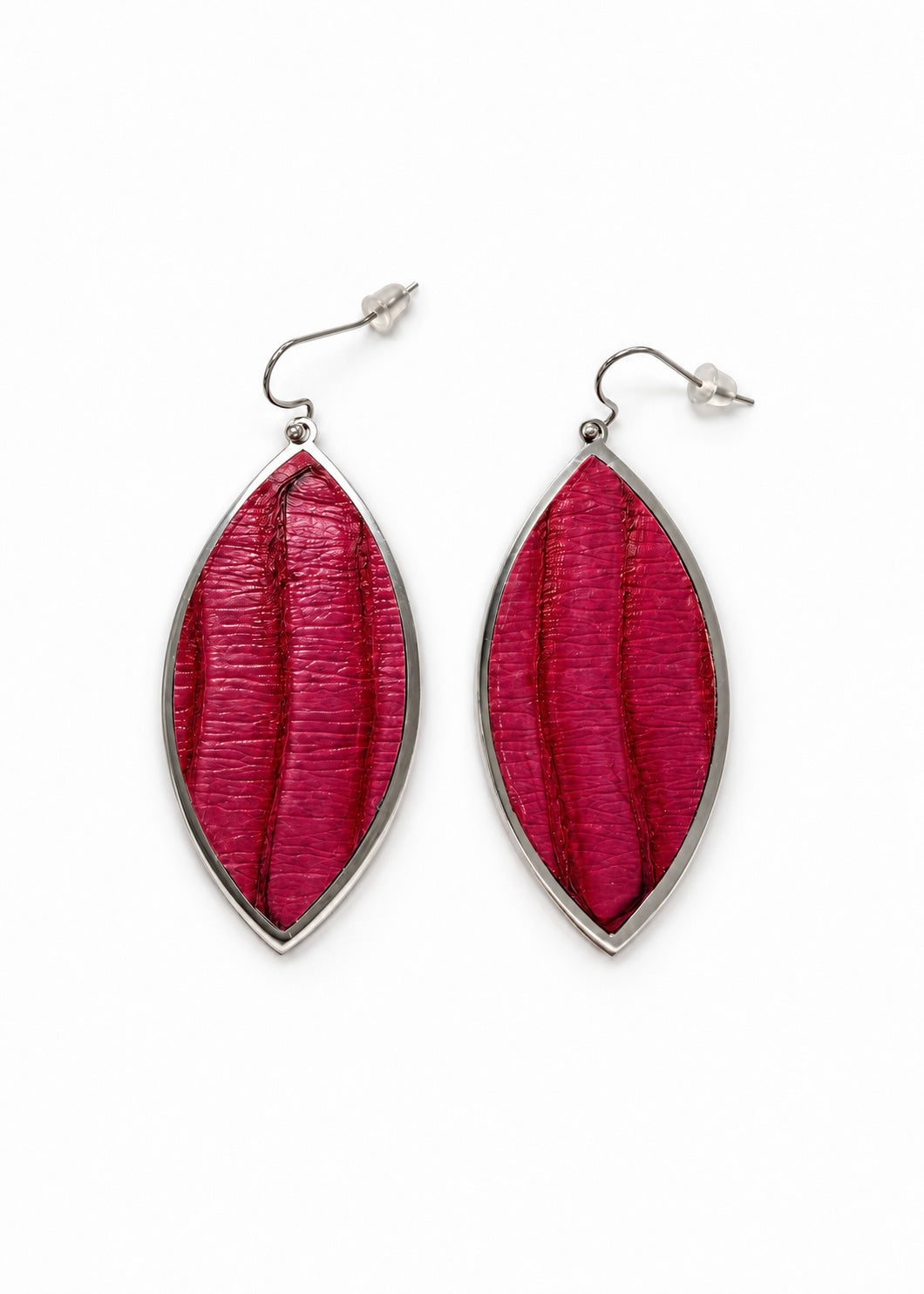 Pink Attitude pink leaf-shaped earrings with silver-tone frames