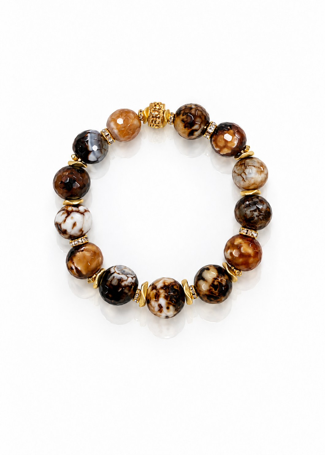 Spotted Out patterned bead bracelet with Rustic Cuff charm, overhead view