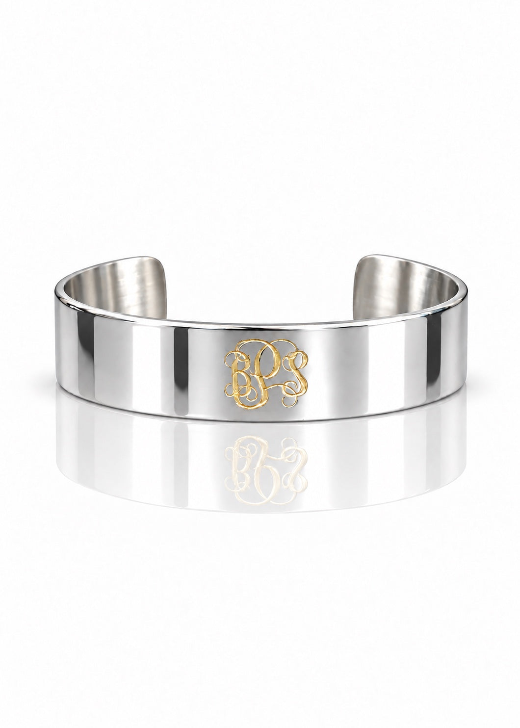 Smooth silver vine monogram cuff with gold filled engraving