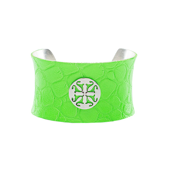 +Lambskin - 1.5" Concave Neon Green with Silver