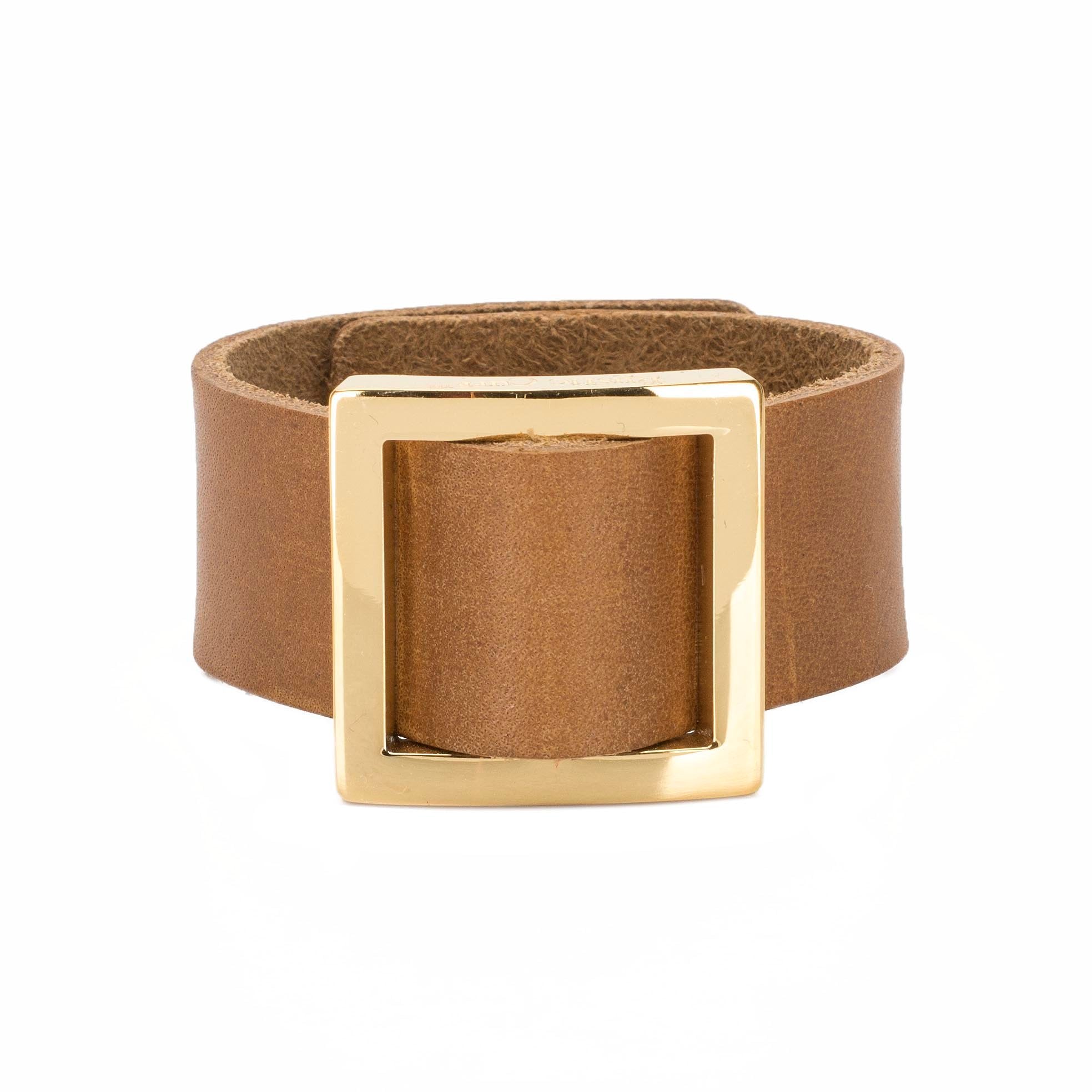 Square Buckle Leather Snap Cuff