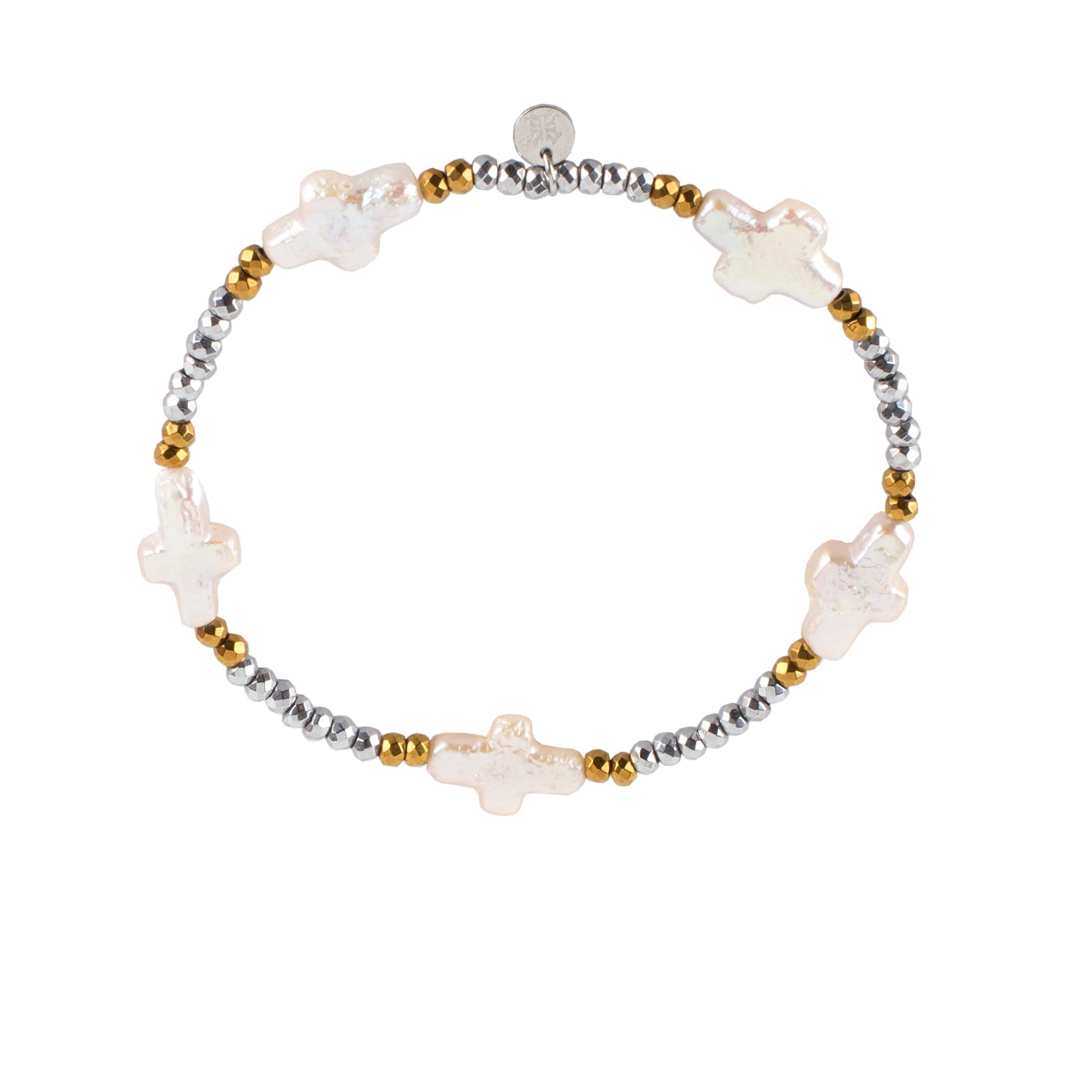 Marychelle Beaded Bracelet with Crosses in Mother of Pearl