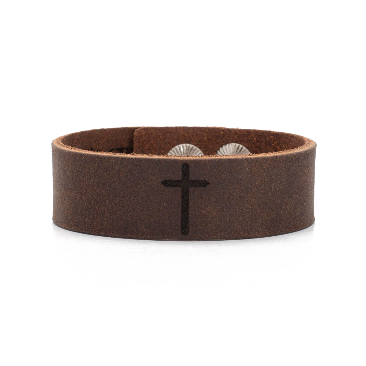 RC Men's Leather Snap Cuff .75 - Engraved Cross