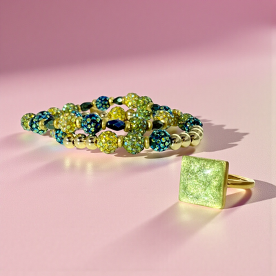 Enchanted Green Square Ring - Gold