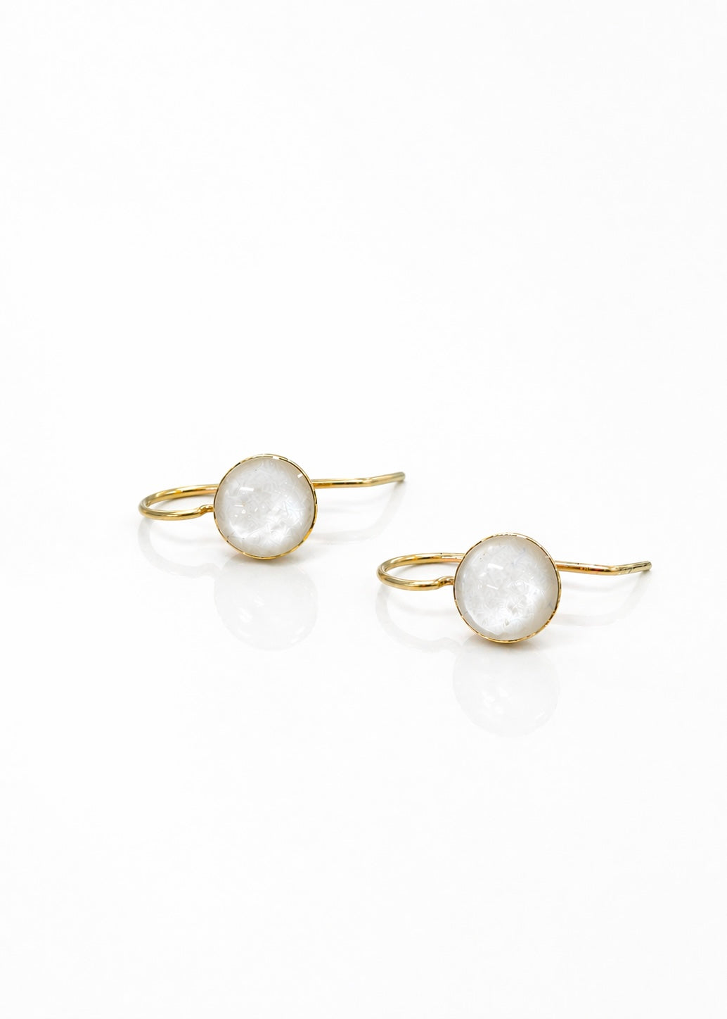 Round Drop Earring in Gold- White Pearl, front view