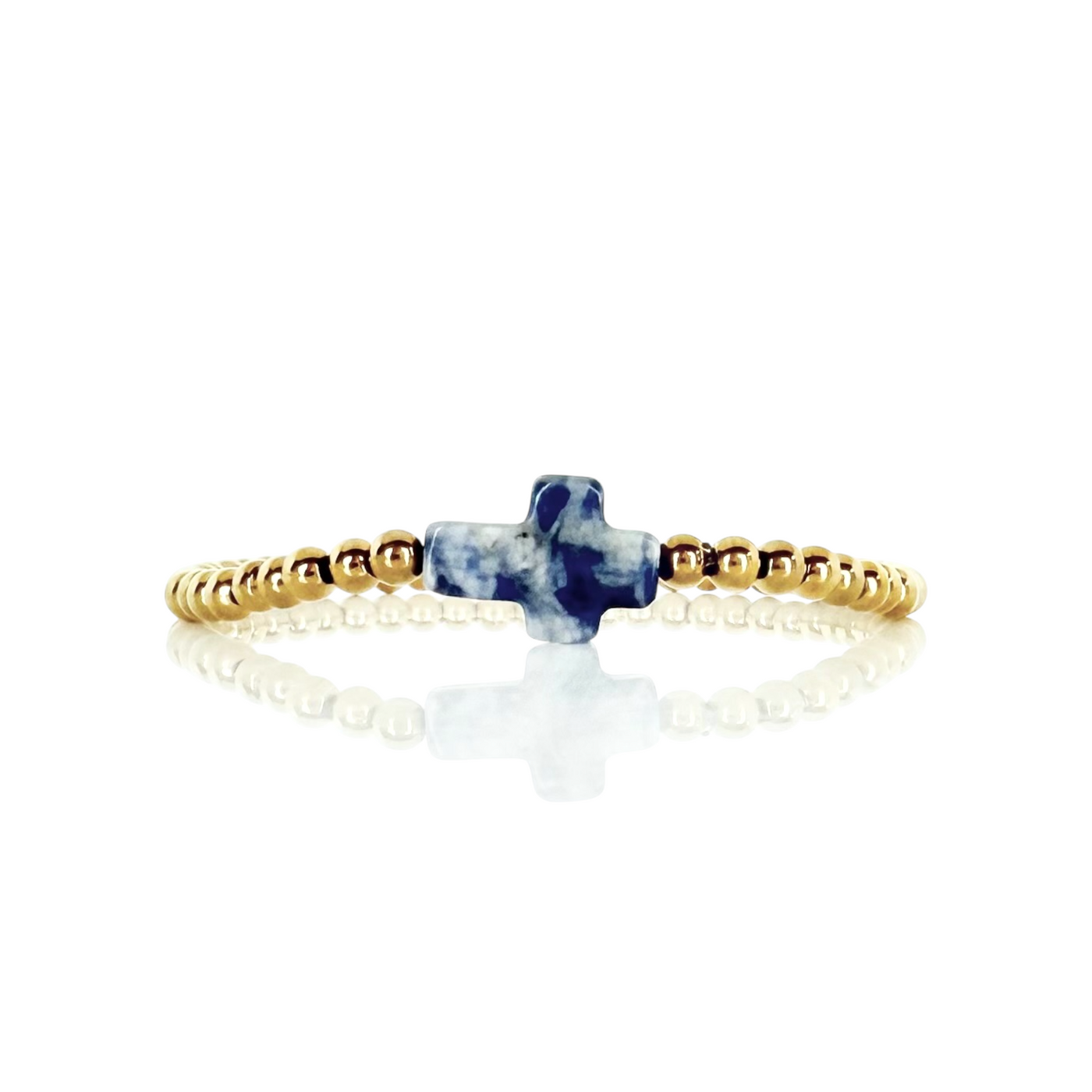 Gemstone Cross - Cloudy Blue Spot Jasper - Gold
