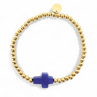 Gemstone Cross - Cobalt Jade - Gold