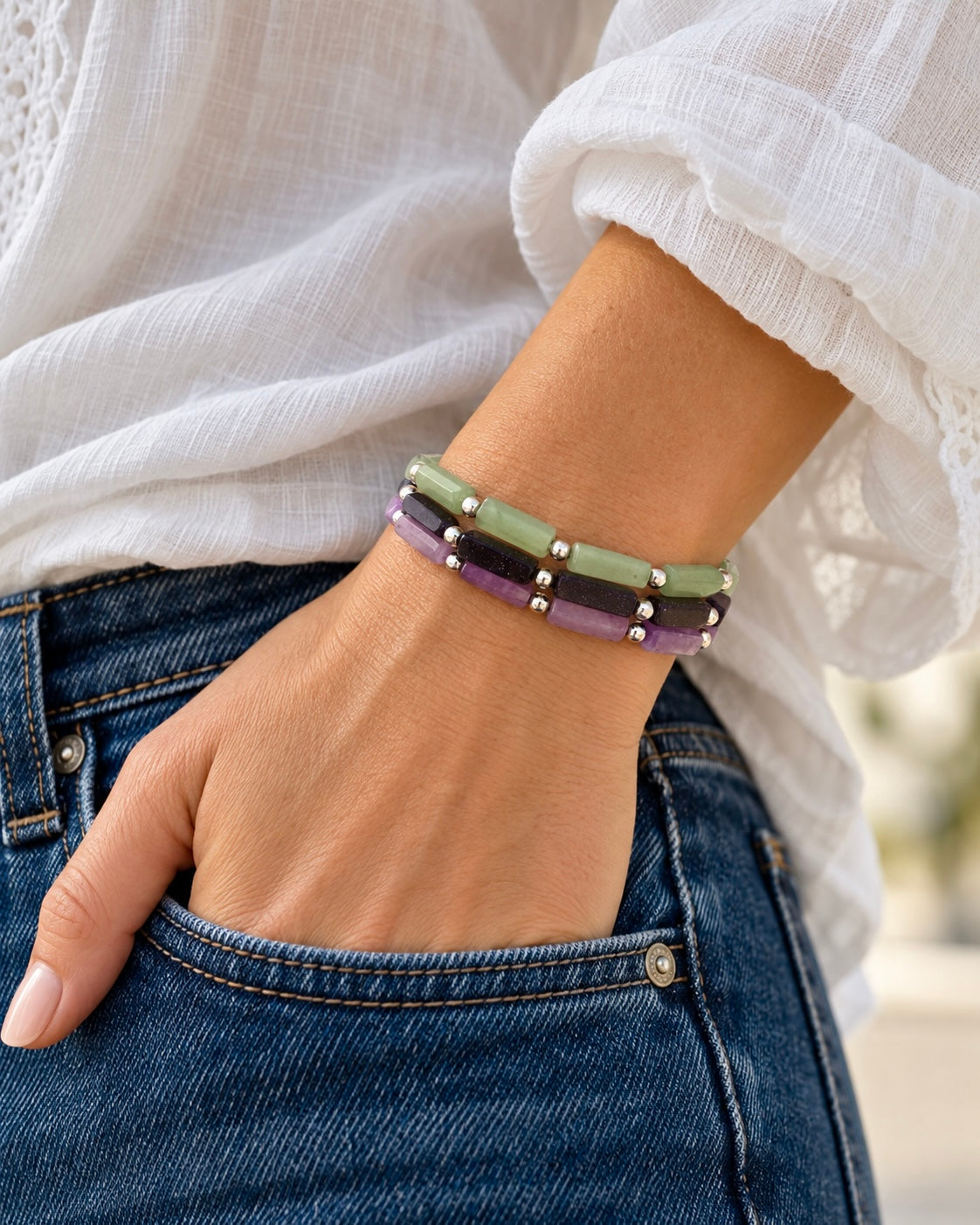 Natural Stone Bracelet – Blue Goldstone