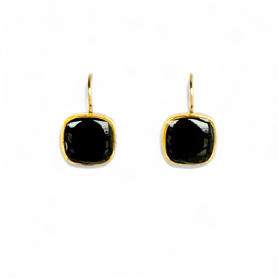 Square Drop Earrings - Black - Gold