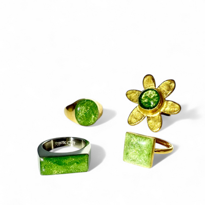 Enchanted Green Bar Ring - Silver