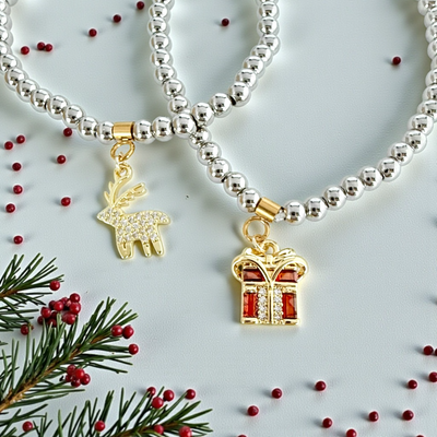 Day 3: Mini Pave Reindeer Pendant - Gold + Santa Pouch