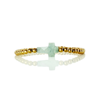 Cross Etched Gemstone - Sage - Gold