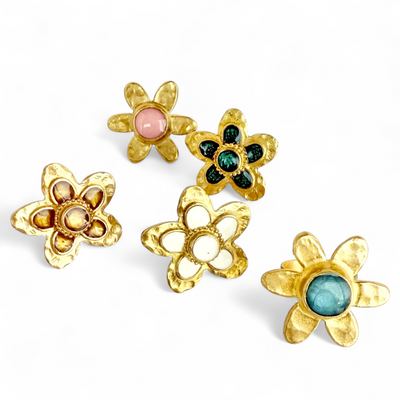 St. Tropez Quinpetal Ring - Teal - Gold