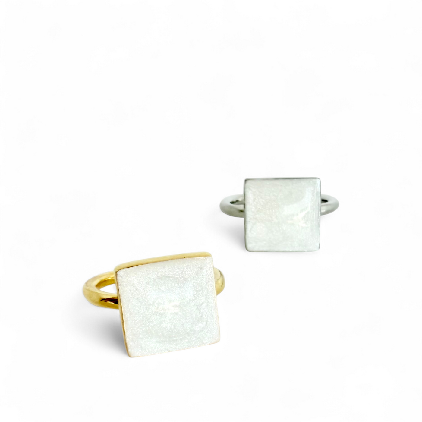 Pearl White Square Ring - Silver