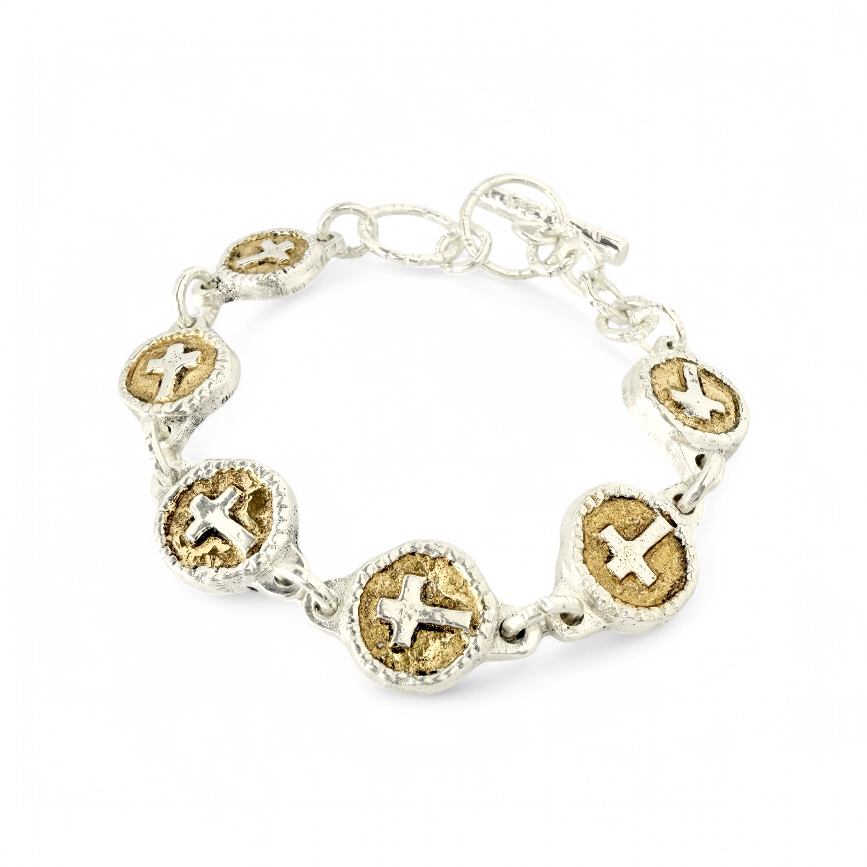 Constantina Silver and Gold with Silver Cross - Bracelet