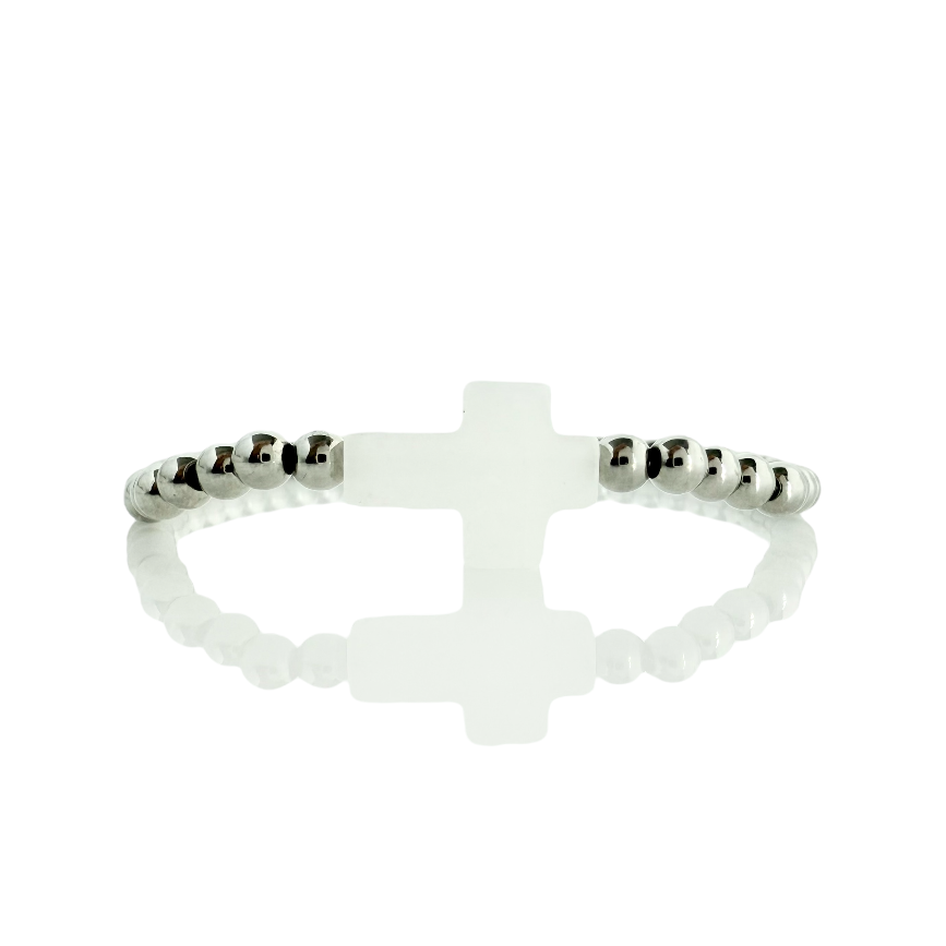 Gemstone Cross - White Jade with Silver