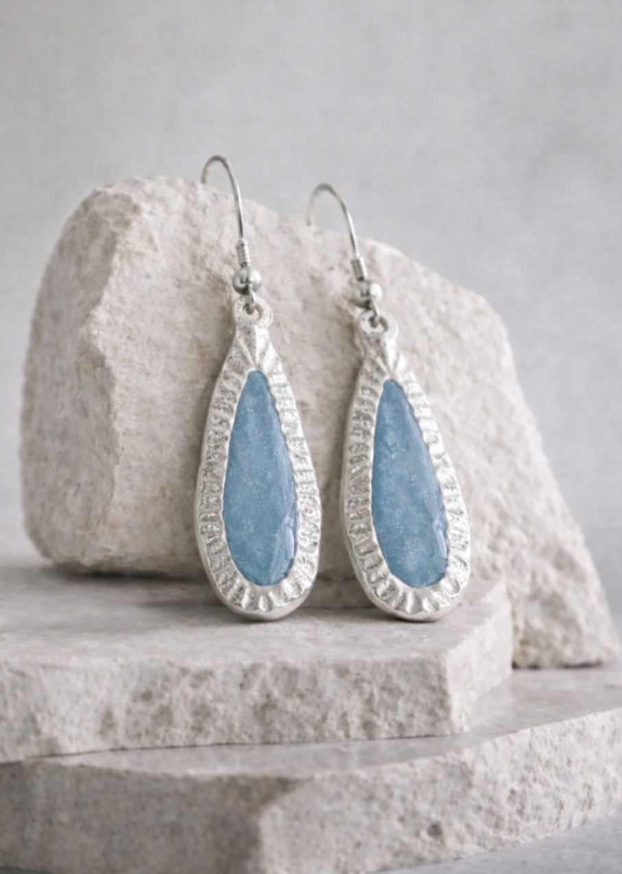 Aspen Elongated Sky Blue Earrings - Silver