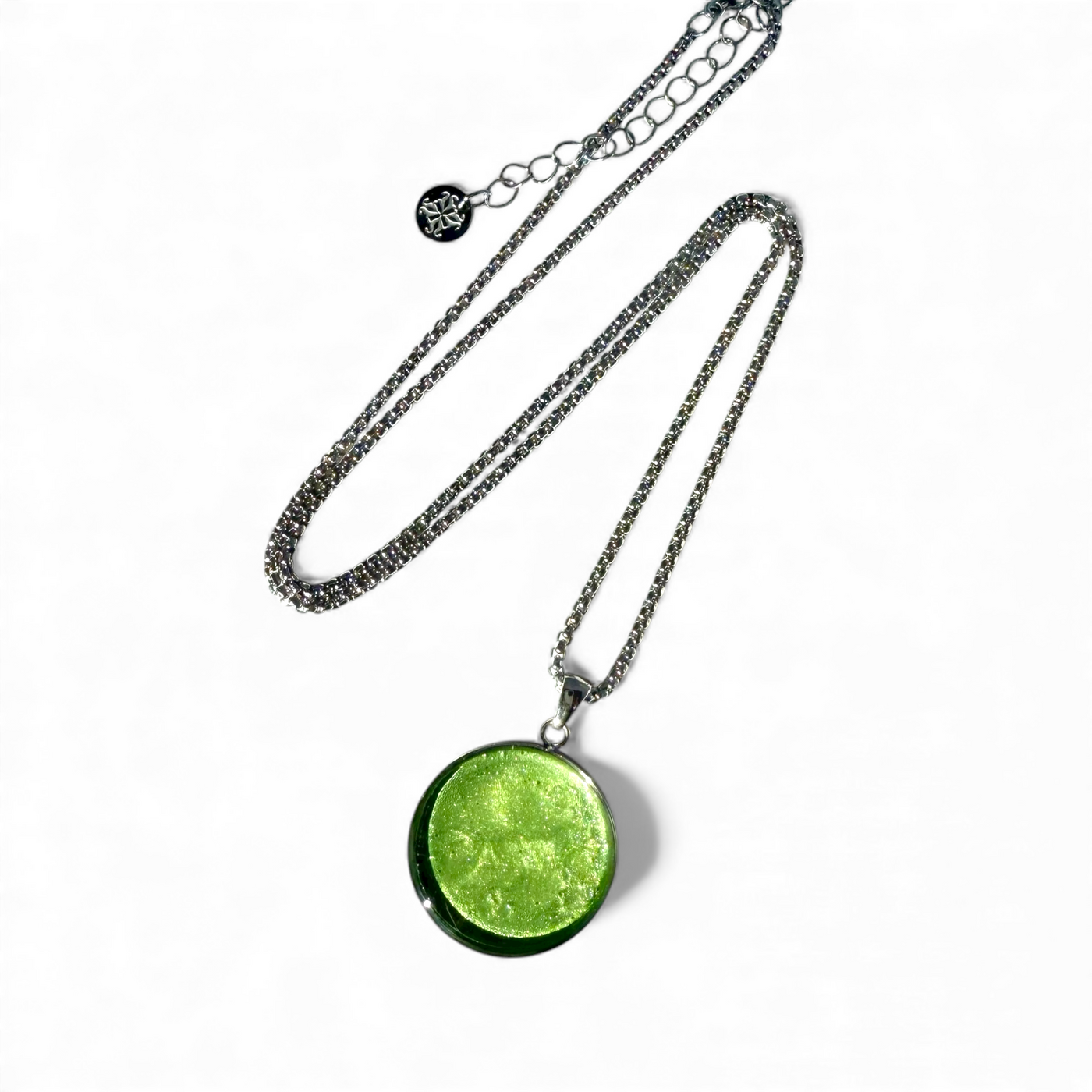 Round 1" Pendant Silver Necklace - Enchanted Green