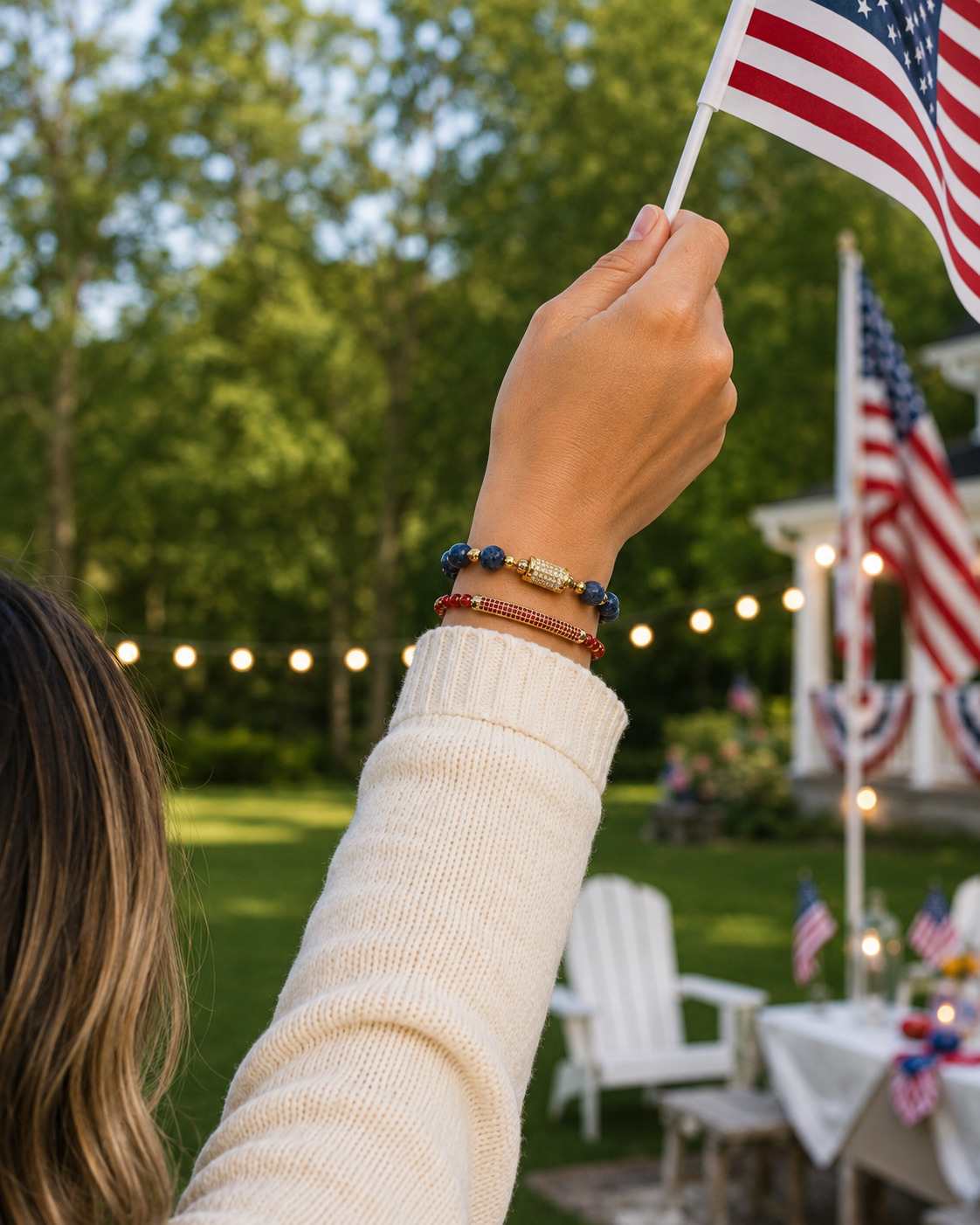 The Americana Edit - Glory Ruby Red Pavé Bar- Gold